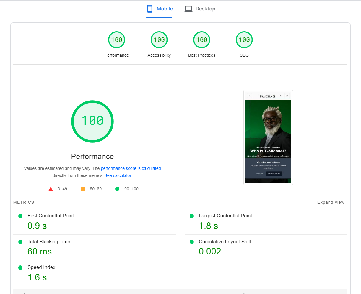 Ytelsestest 100/100 score